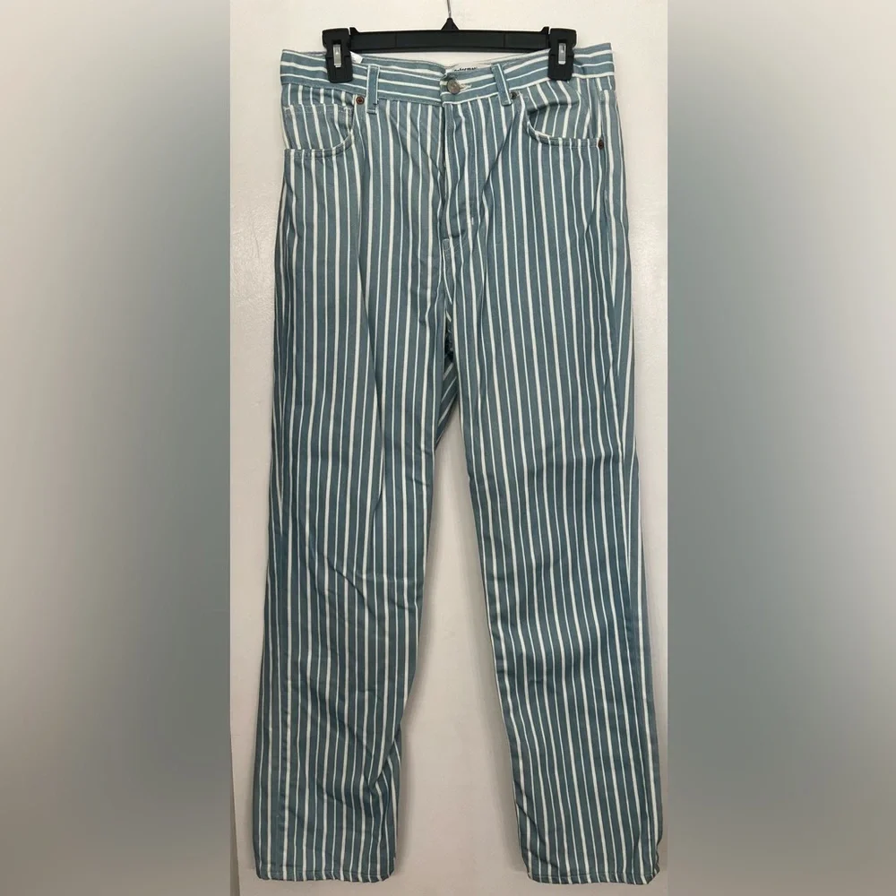 Reformation Cynthia Striped High Rise Straight Jeans Metro Wash Blue & White 29